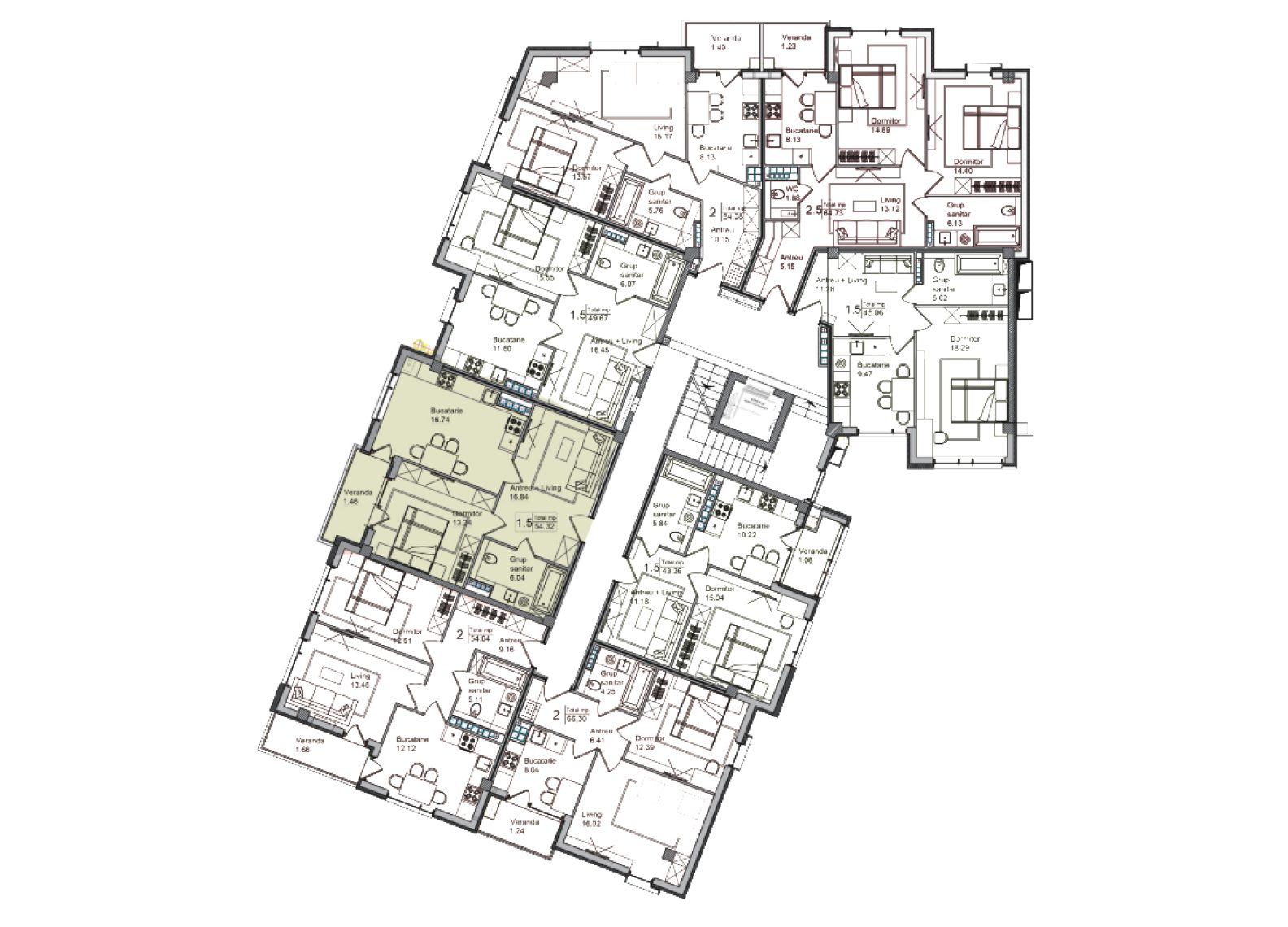 Amplasare pe etaj · Apartamente · 54.32 m²