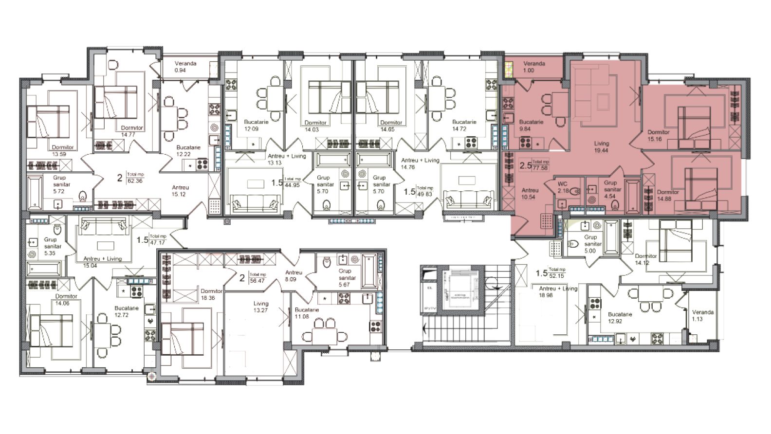 Amplasare pe etaj · Apartamente · 77.58 m²