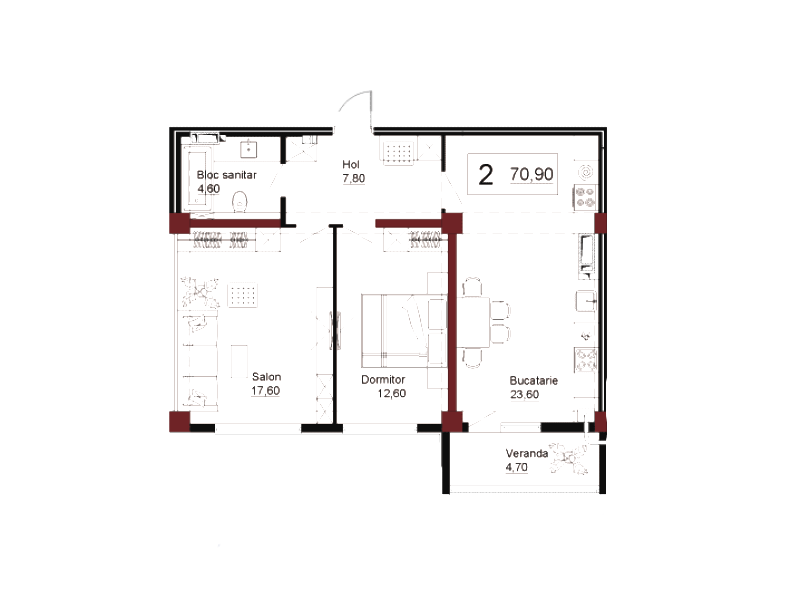 Planimetrie · Apartamente · 70.9 m²