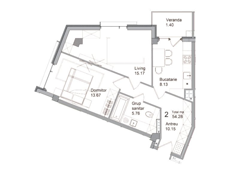 Planimetrie · Apartamente · 54.28 m²