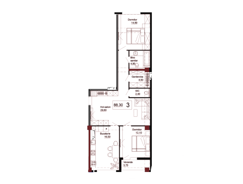 Planimetrie · Apartamente · 88.3 m²