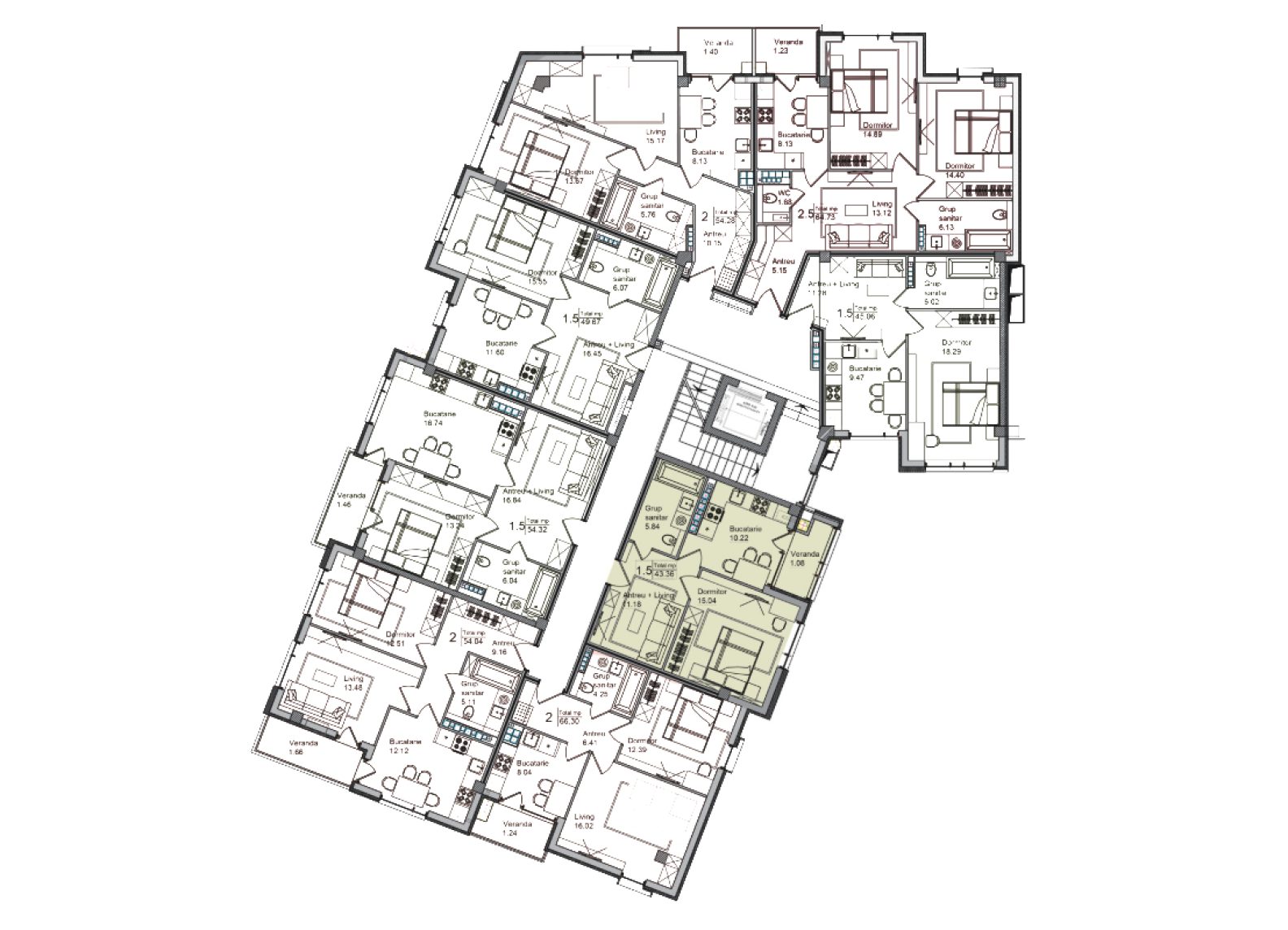 Amplasare pe etaj · Apartamente · 43.36 m²