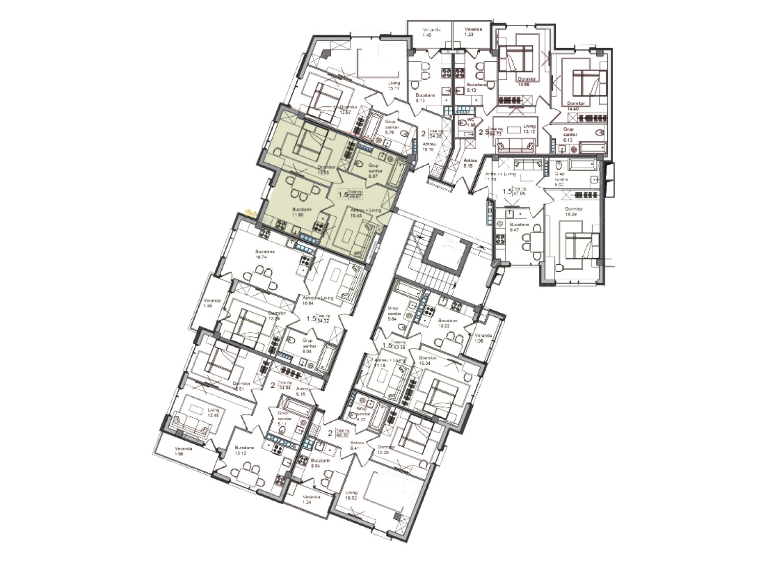 Amplasare pe etaj · Apartamente · 49.67 m²