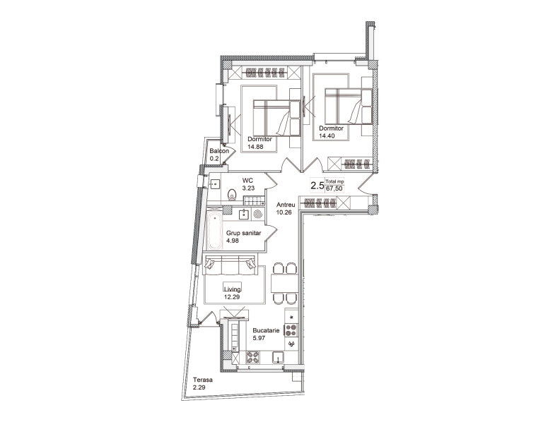 Planimetrie · Apartamente · 67.5 m²