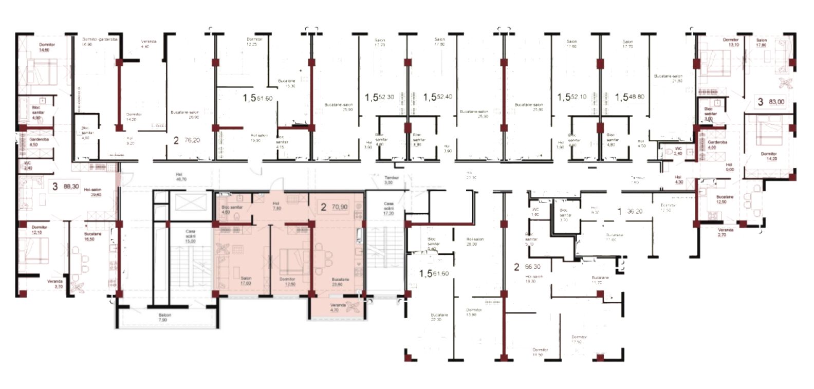 Amplasare pe etaj · Apartamente · 70.9 m²
