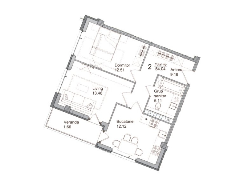 Planimetrie · Apartamente · 54.04 m²