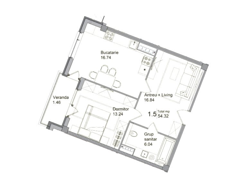 Planimetrie · Apartamente · 54.32 m²