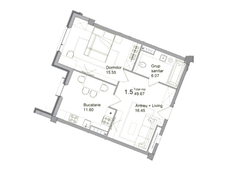 Planimetrie · Apartamente · 49.67 m²