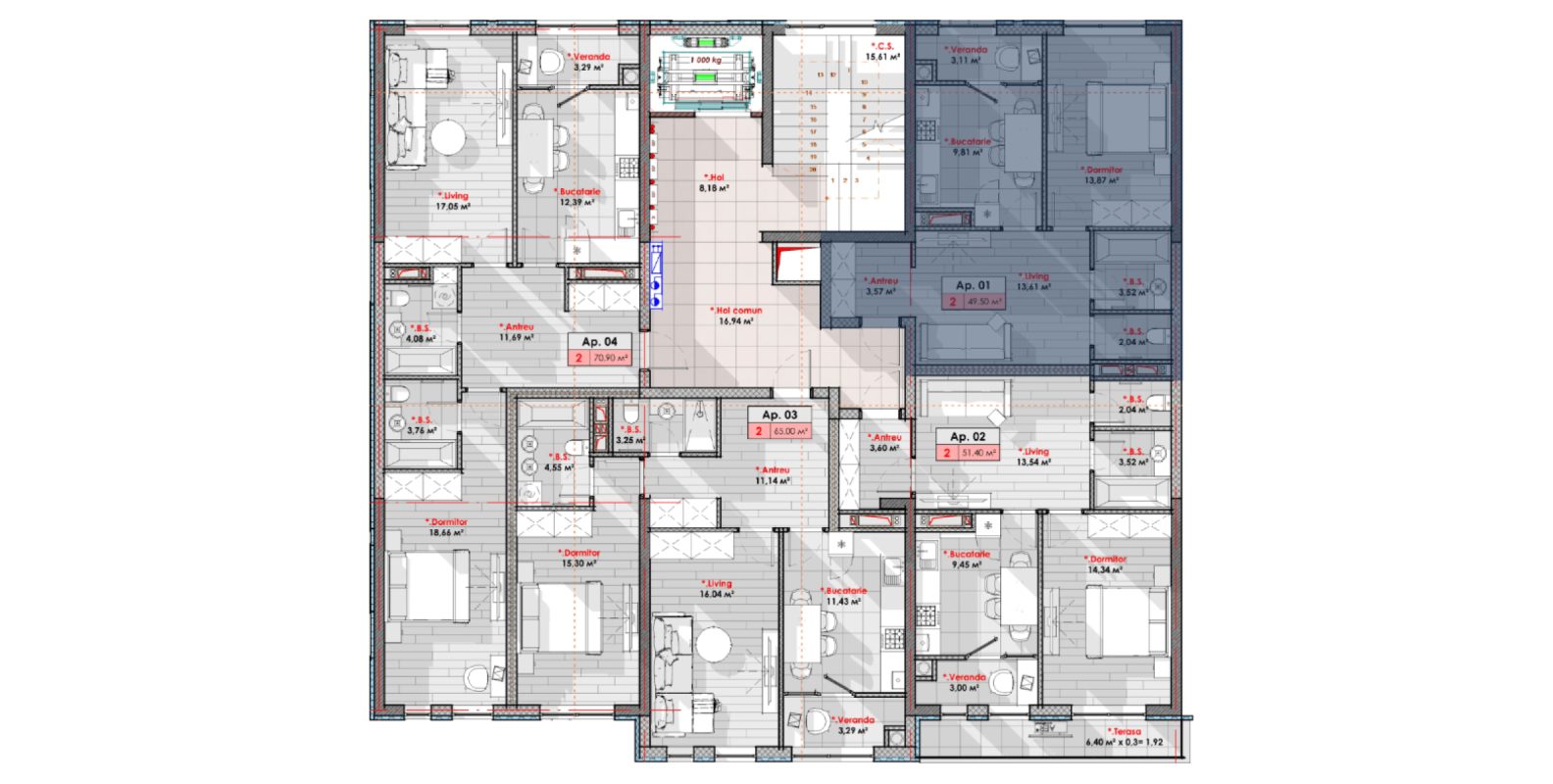 Amplasare pe etaj · Apartament · 49.5 m²