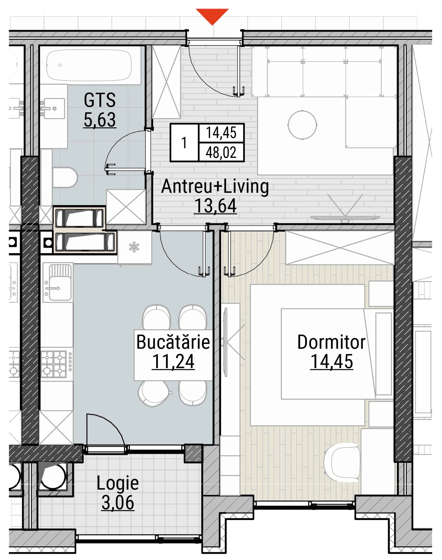Planimetrie · Apartamente · 47.65 m²