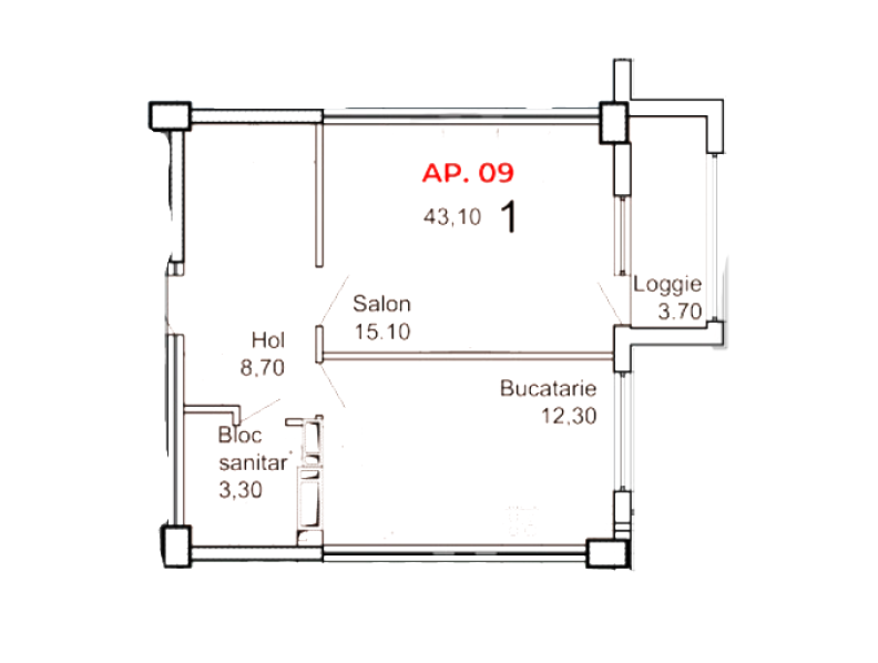 Apartament 43.1 m²