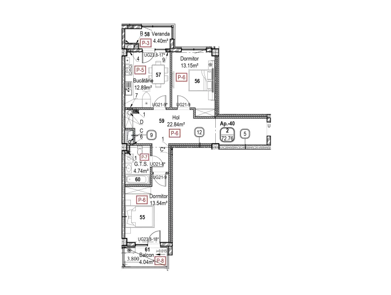 Planimetrie · Apartamente · 72.76 m²