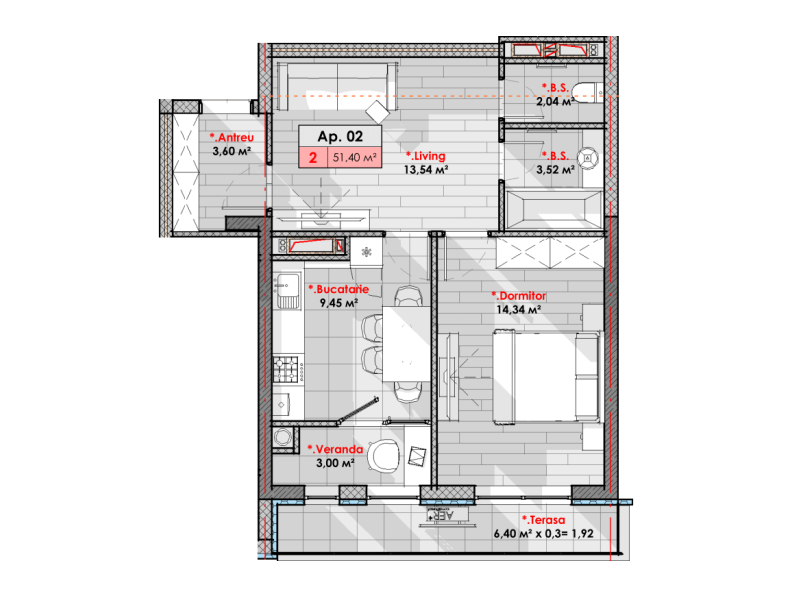Apartament 51.4 m²