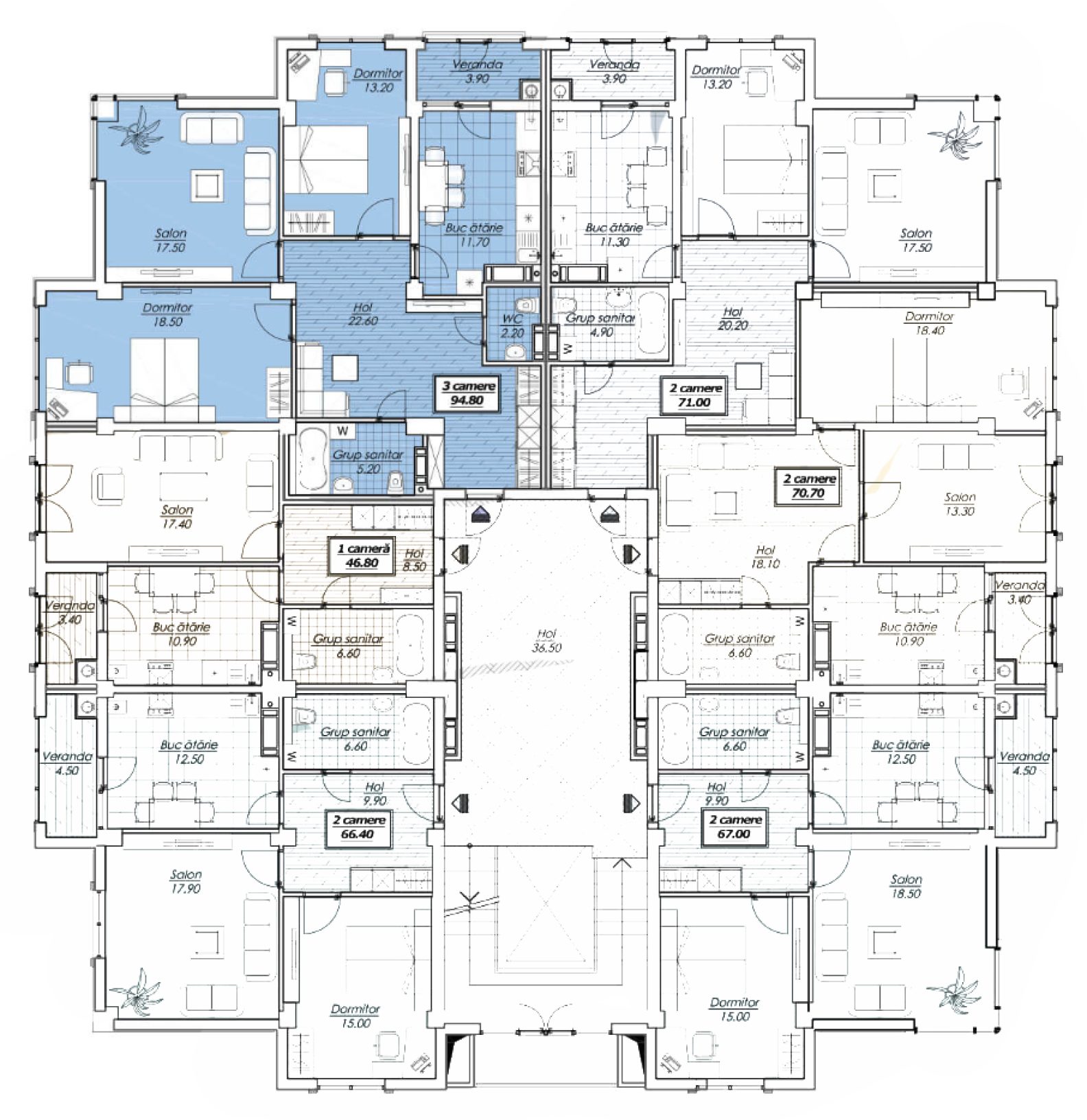 Amplasare pe etaj · Apartamente · 95.1 m²
