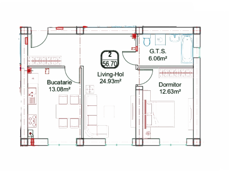 Apartament 56.7 m²