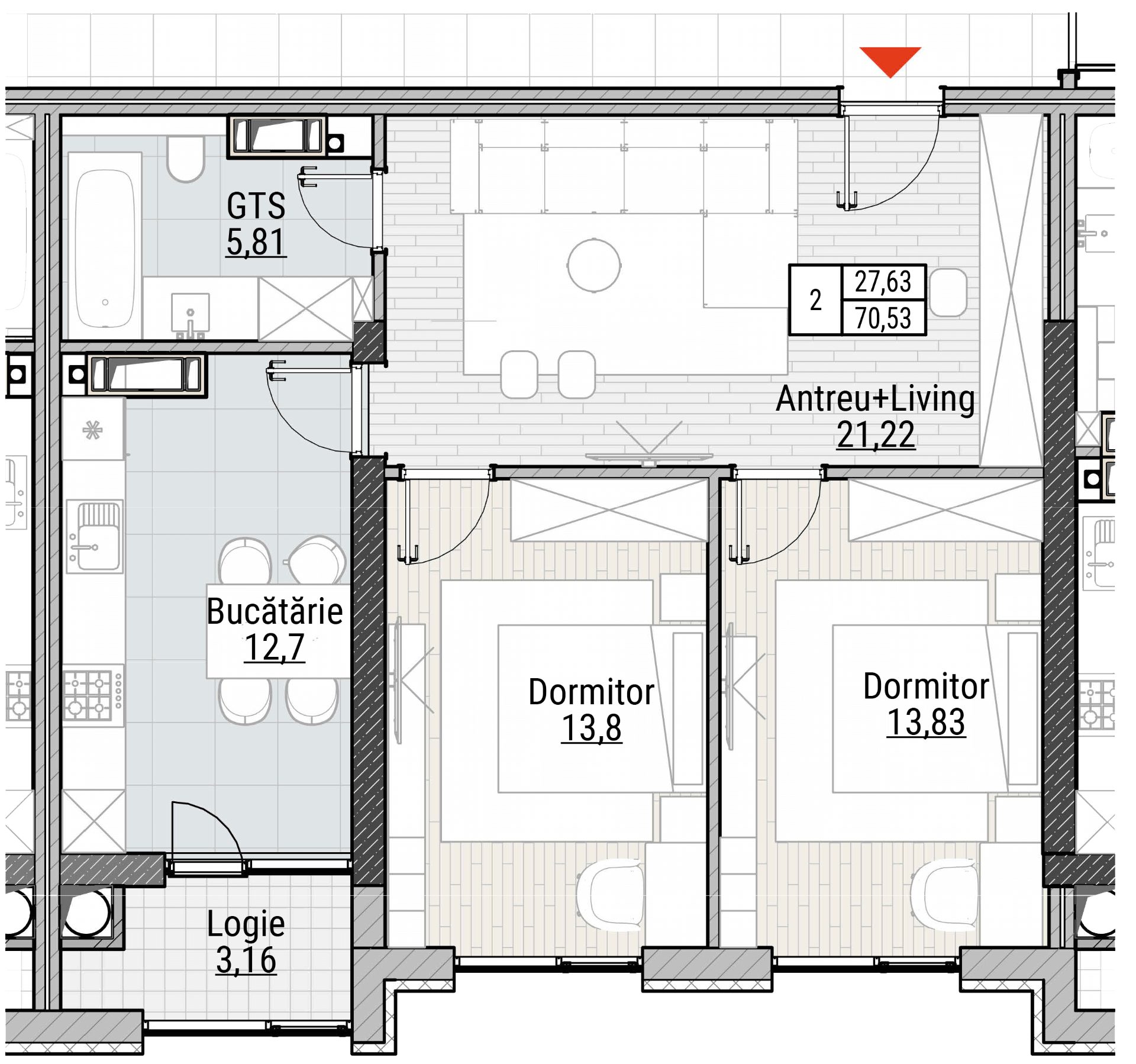 Planimetrie · Apartamente · 70.15 m²
