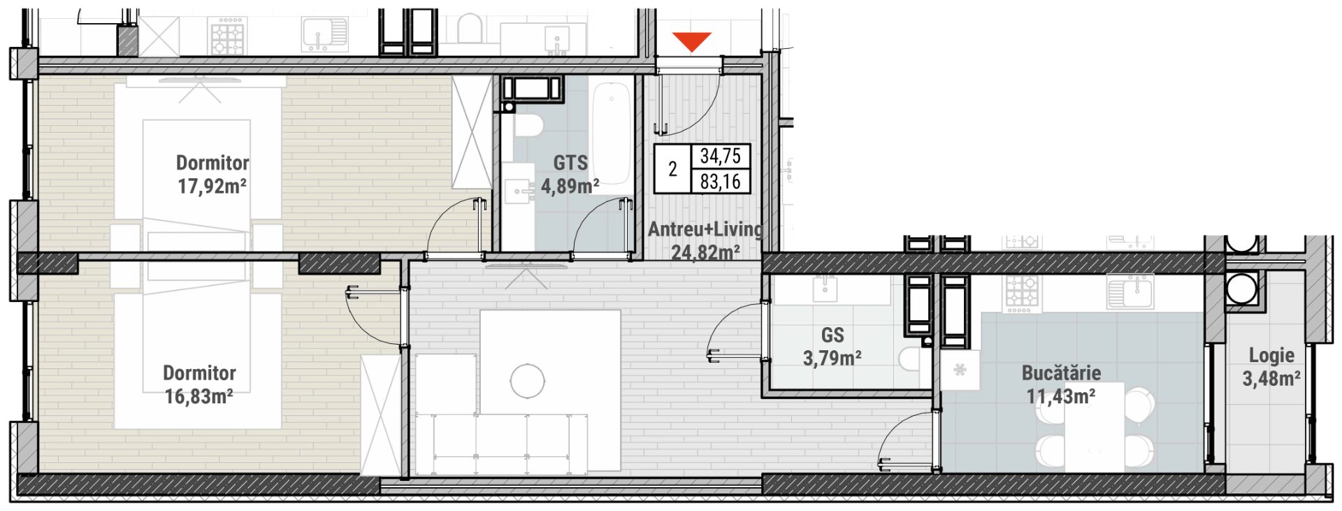 Planimetrie · Apartamente · 83.16 m²