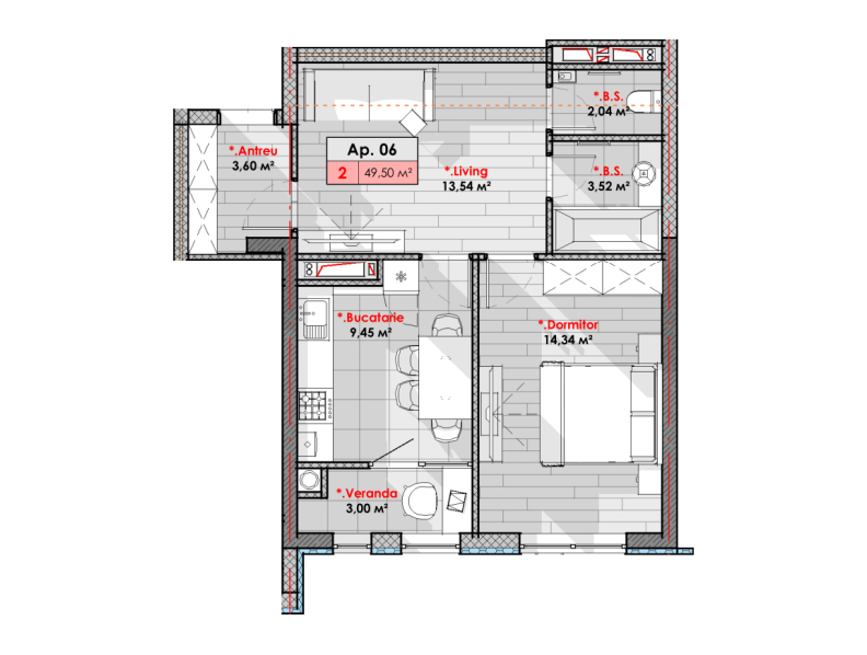 Apartament 49.5 m²