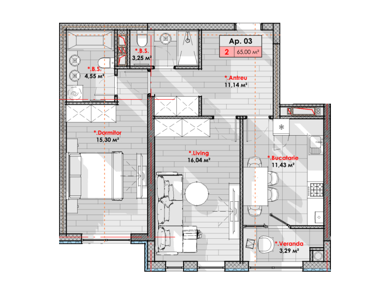 Apartament 65 m²