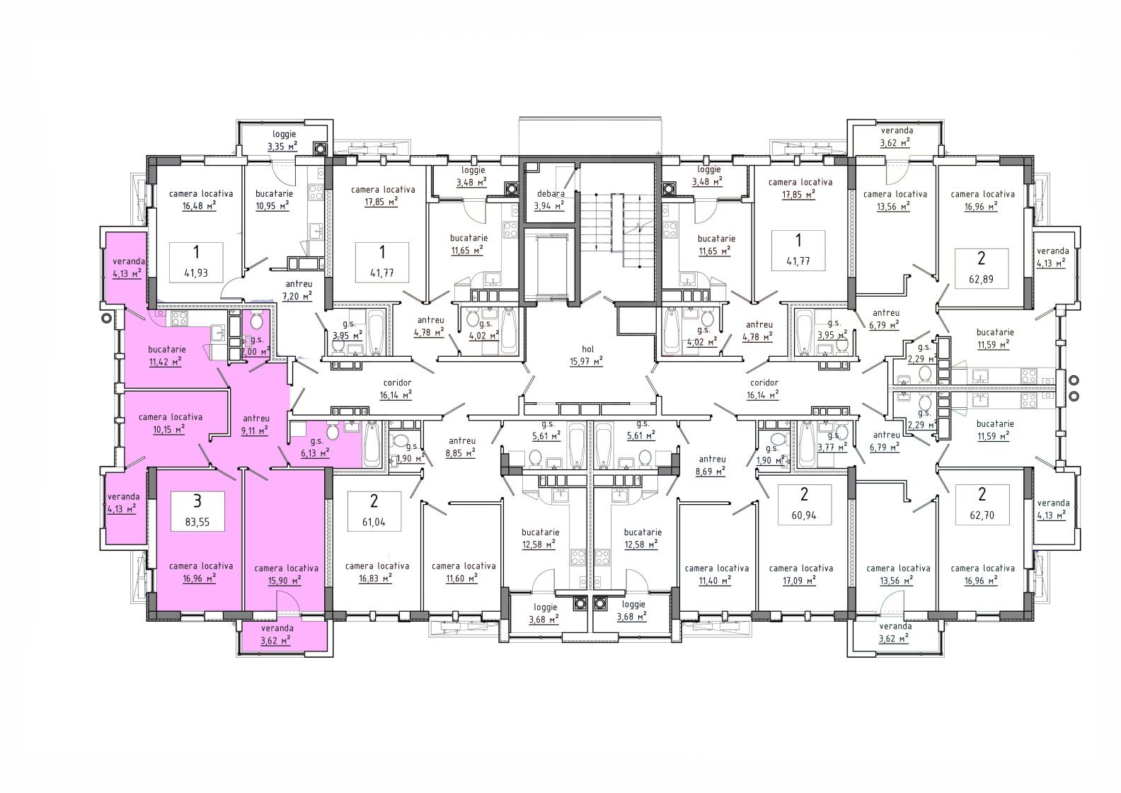 Amplasare pe etaj · Apartamente · 83.55 m²