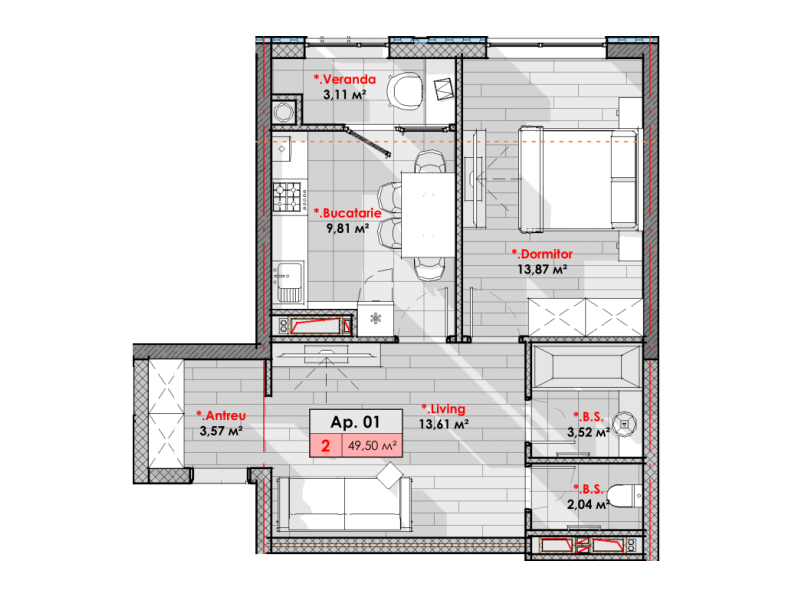 Apartament 49.5 m²