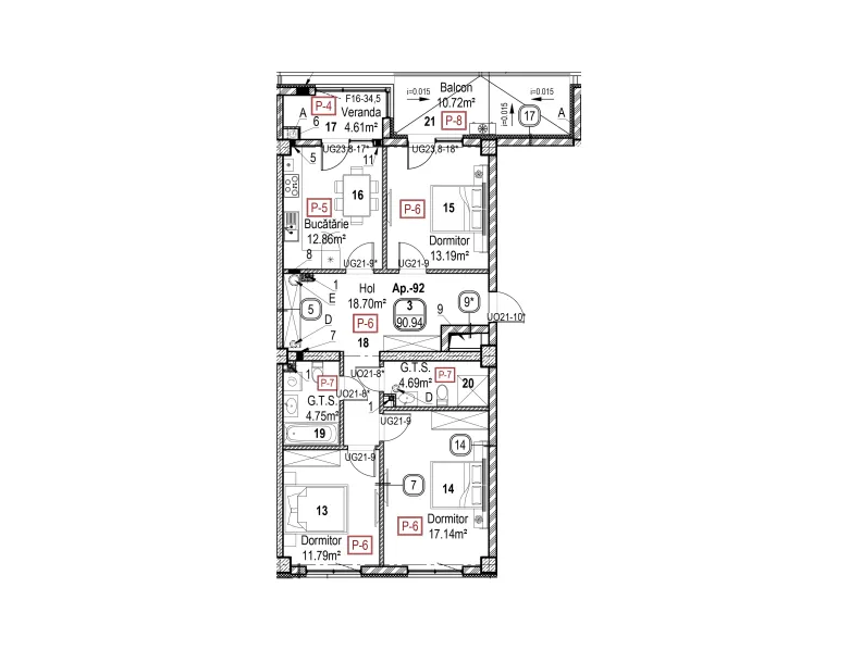 Planimetrie · Apartamente · 90.94 m²